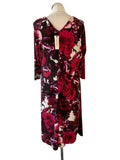 BRAND NEW NIGHTINGALES RED,PINK & PURPLES FLORAL PRINT STRETCH JERSEY DRESS  SIZE 18