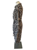 OUI BLACK & BEIGE ZEBRA PRINT LONG SLEEVED BELTED MIDI SHIRT DRESS  SIZE 12