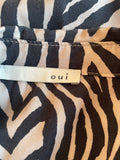 OUI BLACK & BEIGE ZEBRA PRINT LONG SLEEVED BELTED MIDI SHIRT DRESS  SIZE 12