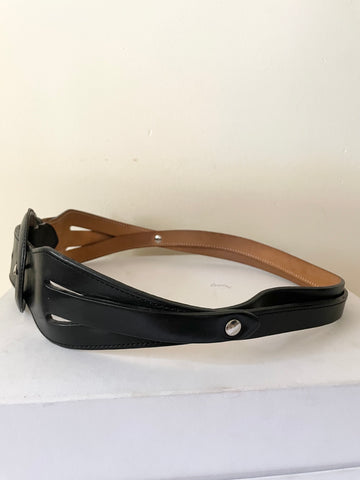 MULBERRY BLACK LEATHER CUT OUT ENTWINED BUCKLE FASTEN BELT SIZE M/L