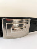 VINTAGE MULBERRY ROGER SAUL BLACK LEATHER SILVER PLATE STUD FASTEN BELT SIZE 26 INCH