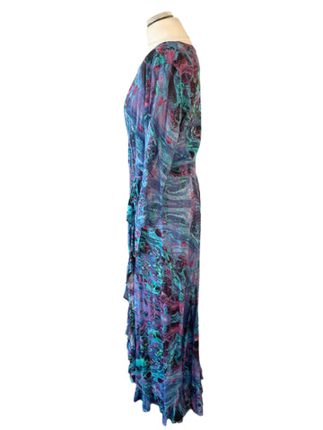 SOPHIA ALEXIS MULTI COLOURED FRILL TRIM WRAP MAXI DRESS SIZE L/XL LONG