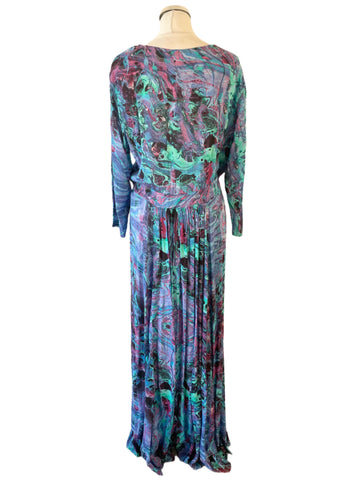 SOPHIA ALEXIS MULTI COLOURED FRILL TRIM WRAP MAXI DRESS SIZE L/XL LONG