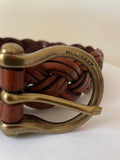 MULBERRY BROWN PLAITED LEATHER BRASS BUCKLE BELT SIZE S /26 INCH