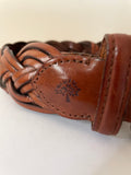 MULBERRY BROWN PLAITED LEATHER BRASS BUCKLE BELT SIZE S /26 INCH