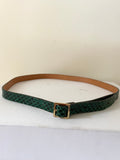 MULBERRY GREEN LEATHER SNAKESKIN GOLD BUCKLE SKINNY BELT SIZE L