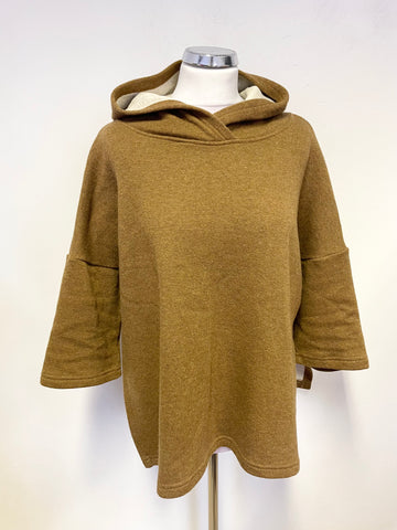 MAMA B ULASSAI BROWN WOOL BLEND PULLOVER 3/4 SLEEVED HOODED TOP SIZE S