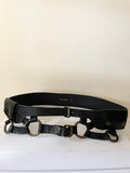 MULBERRY BLACK LEATHER POCKET & BRASS RING DETAILED TWIN BUCKLE BELT SIZE S