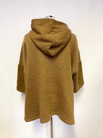 MAMA B ULASSAI BROWN WOOL BLEND PULLOVER 3/4 SLEEVED HOODED TOP SIZE S