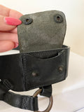 MULBERRY BLACK LEATHER POCKET & BRASS RING DETAILED TWIN BUCKLE BELT SIZE S