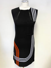 BIMBA Y LOLA BLACK, LIGHT BLUE & RED STRIPED SLEEVELESS SHIFT DRESS SIZE XS