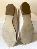 MARCO TOZZI CREAM LEATHER STUDDED FLOWER TRIM FLATS SIZE 4/37