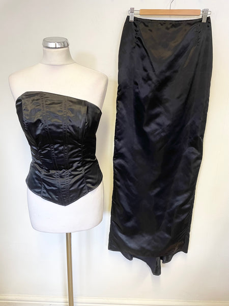 UNBRANDED BLACK LONG FISHTAIL SKIRT & STRAPLESS LACE UP CORSET TOP SIZE 8/10