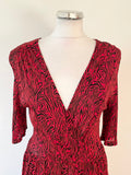 GHOST RED & BLACK PRINT SHORT SLEEVE FIT & FLARE MIDI DRESS  SIZE M