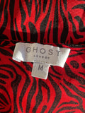 GHOST RED & BLACK PRINT SHORT SLEEVE FIT & FLARE MIDI DRESS  SIZE M