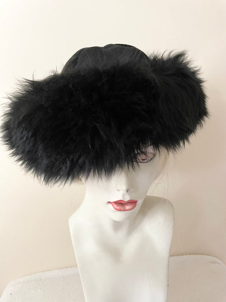 UNBRANDED BLACK GENUINE SHEEPSKIN  FUR TRIM HAT SIZE M
