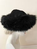 UNBRANDED BLACK GENUINE SHEEPSKIN  FUR TRIM HAT SIZE M