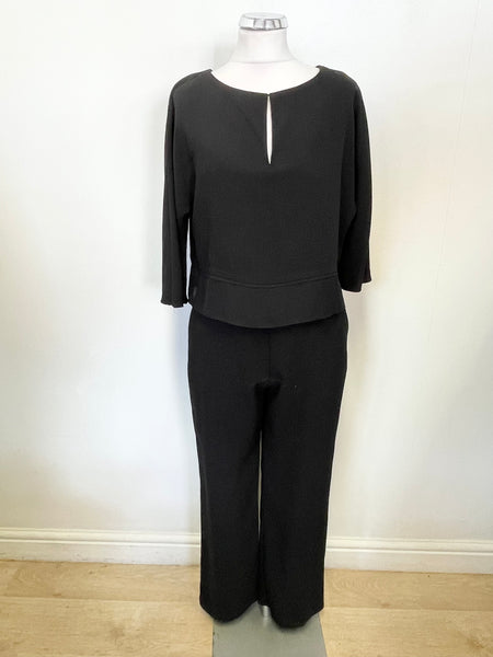 HOBBS BLACK OVERLAY TOP 3/4 SLEEVE & STRAIGHT LEG JUMPSUIT SIZE 10