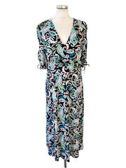 HOBBS BLACK & MULTI COLOURED PAISLEY PRINT SHORT SLEEVE MIDI DRESS SIZE 14