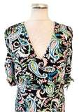 HOBBS BLACK & MULTI COLOURED PAISLEY PRINT SHORT SLEEVE MIDI DRESS SIZE 14