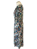 HOBBS BLACK & MULTI COLOURED PAISLEY PRINT SHORT SLEEVE MIDI DRESS SIZE 14