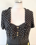 TUZZI BLACK,WHITE & YELLOW SPOT SHORT SLEEVE DRESS SIZE 14