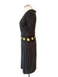 TUZZI BLACK,WHITE & YELLOW SPOT SHORT SLEEVE DRESS SIZE 14