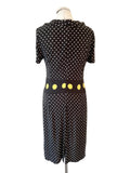 TUZZI BLACK,WHITE & YELLOW SPOT SHORT SLEEVE DRESS SIZE 14