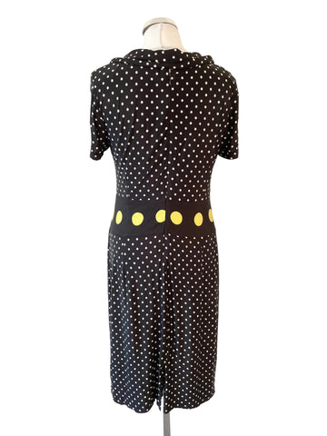 TUZZI BLACK,WHITE & YELLOW SPOT SHORT SLEEVE DRESS SIZE 14