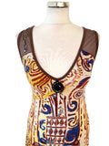SAVE THE QUEEN BROWN & MULTI COLOURED PRINT SLEEVELESS MAXI DRESS  SIZE XL