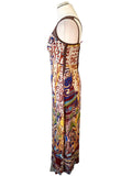 SAVE THE QUEEN BROWN & MULTI COLOURED PRINT SLEEVELESS MAXI DRESS  SIZE XL
