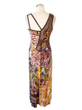 SAVE THE QUEEN BROWN & MULTI COLOURED PRINT SLEEVELESS MAXI DRESS  SIZE XL