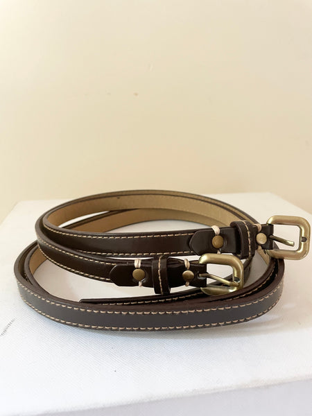 UNBRANDED BROWN LEATHER TWIN STRAP BRASS BUCKLES FASTEN BELT SIZE M/L