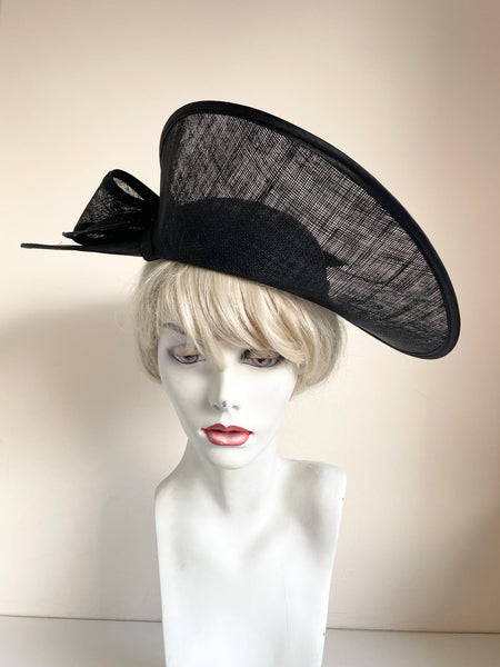 MADDOX BLACK SHAPED BRIM HATINATOR WITH BOW TRIM ON HEADBAND