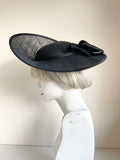 MADDOX BLACK SHAPED BRIM HATINATOR WITH BOW TRIM ON HEADBAND
