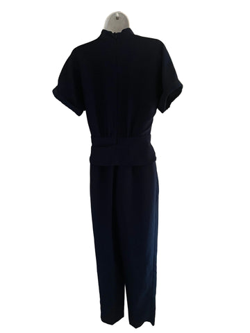 REISS SILVA NAVY BLUE HIGH NECK TAPERED LEG TIE SIDE JUMPSUIT SIZE 8