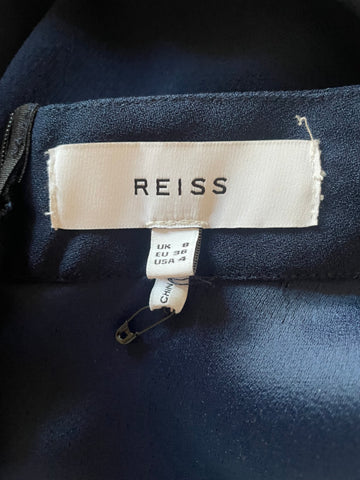 REISS SILVA NAVY BLUE HIGH NECK TAPERED LEG TIE SIDE JUMPSUIT SIZE 8