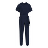 REISS SILVA NAVY BLUE HIGH NECK TAPERED LEG TIE SIDE JUMPSUIT SIZE 8