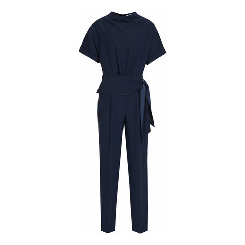 REISS SILVA NAVY BLUE HIGH NECK TAPERED LEG TIE SIDE JUMPSUIT SIZE 8