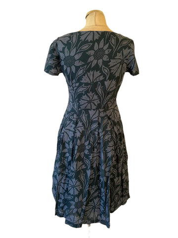 SEASALT CORNWALL FLORIST BLUE FLORAL PRINT SHORT SLEEVE FIT & FLARE DRESS SIZE 8