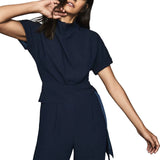REISS SILVA NAVY BLUE HIGH NECK TAPERED LEG TIE SIDE JUMPSUIT SIZE 8