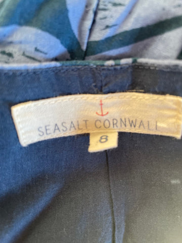 SEASALT CORNWALL FLORIST BLUE FLORAL PRINT SHORT SLEEVE FIT & FLARE DRESS SIZE 8