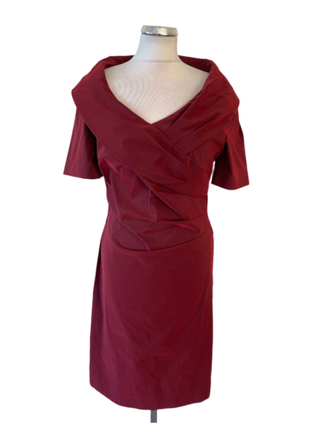 VERA MONT RUST RED COLLARED V NECK SHORT SLEEVED PENCIL DRESS  SIZE 14