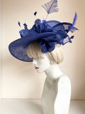 ROYAL BLUE HATINATOR WITH FEATHERS AND BOWS ON HEADBAND
