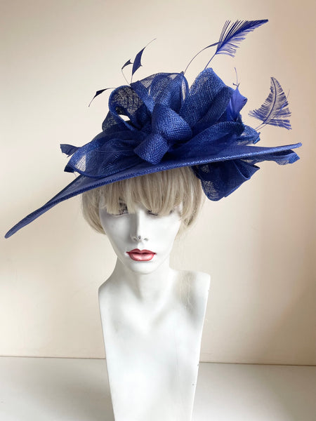 ROYAL BLUE HATINATOR WITH FEATHERS AND BOWS ON HEADBAND