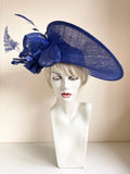 ROYAL BLUE HATINATOR WITH FEATHERS AND BOWS ON HEADBAND