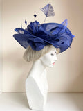 ROYAL BLUE HATINATOR WITH FEATHERS AND BOWS ON HEADBAND
