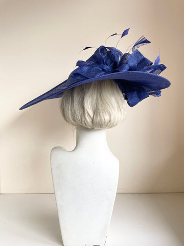 ROYAL BLUE HATINATOR WITH FEATHERS AND BOWS ON HEADBAND