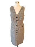 LK BENNETT JULIET DARK GREY & WHITE PINSTRIPE SLEEVELESS PENCIL DRESS  SIZE 14