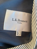 LK BENNETT JULIET DARK GREY & WHITE PINSTRIPE SLEEVELESS PENCIL DRESS  SIZE 14